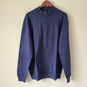 NWT Paul Fredrick Mens Silk Cashmere 1/4 Zip Pullover Sweater Size XXL Blue Knit
